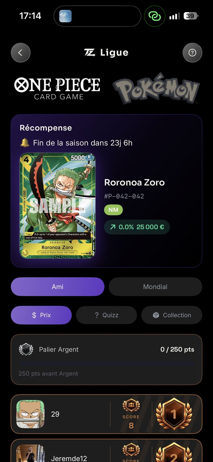Écran Ligue de TradeZone