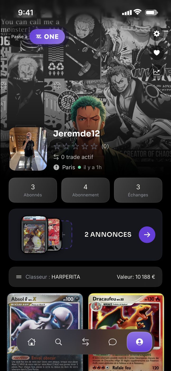 Écran Profil de TradeZone
