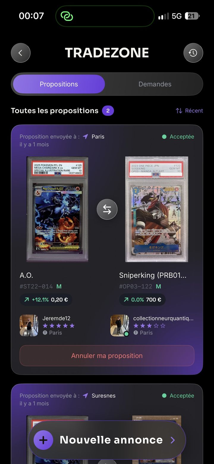 Écran Échange de TradeZone